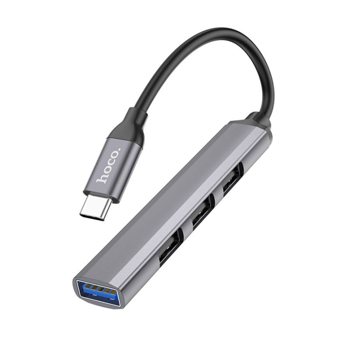Адаптер HUB 4 в 1 (USB 3.0+USB 2.0 x 3) USB-C Hoco HB26 сірий