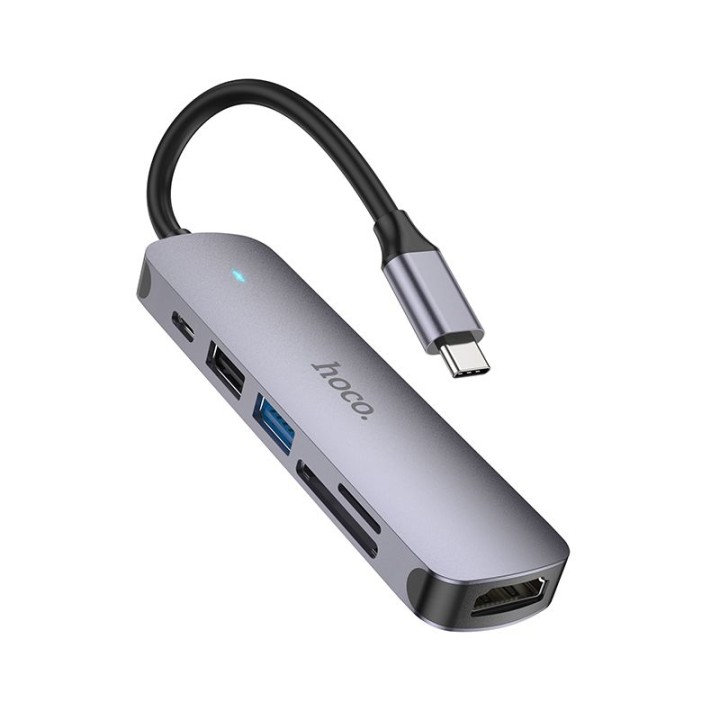 Adapter HUB 6-in-1 (HDTV+USB 3.0+USB 2.0+SD+TF+PD) USB-C Hoco HB28 black