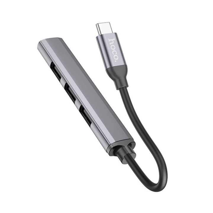Адаптер HUB 4 в 1 (USB 3.0+USB 2.0 x 3) USB-C Hoco HB26 сірий