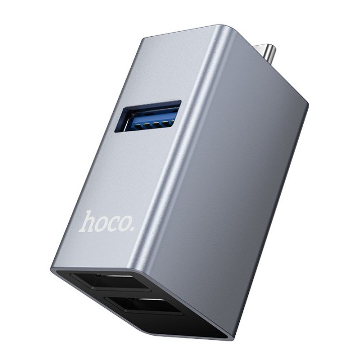 Adapter 3-in-1 (USB 2.0 x 2+USB 3.0) USB-C Hoco HB54A grey
