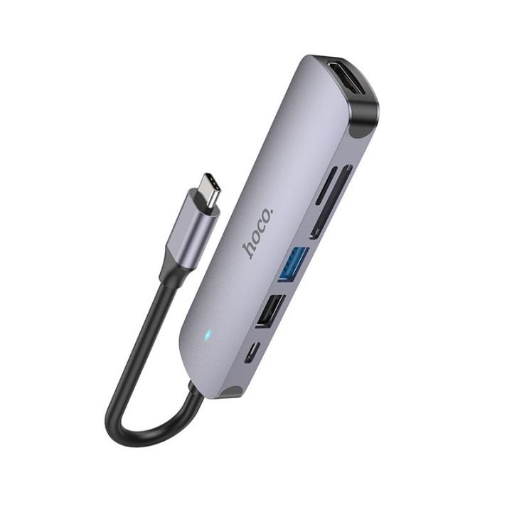 Адаптер HUB 6 в 1 (HDTV+USB 3.0+USB 2.0+SD+TF+PD) USB-C Hoco HB28 чорний