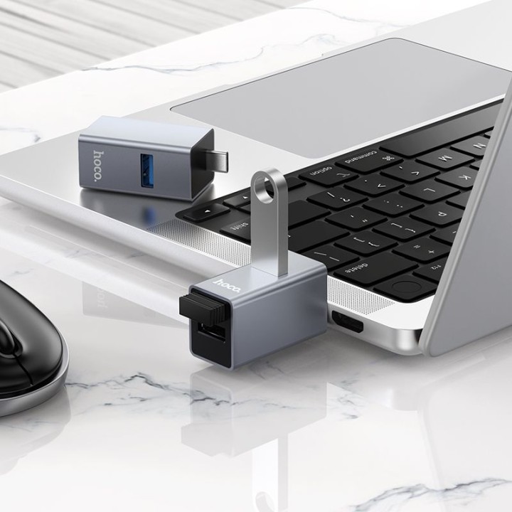 Адаптер 3 в 1 (USB 2.0 x 2+USB 3.0) USB-C Hoco HB54A серый