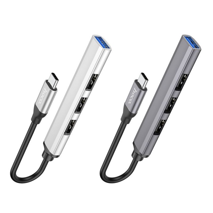 Adapter HUB 4w1 (USB 3.0+USB 2.0 x 3) USB-C Hoco HB26 szary