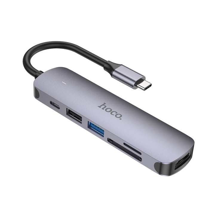 Adapter HUB 6-in-1 (HDTV+USB 3.0+USB 2.0+SD+TF+PD) USB-C Hoco HB28 black
