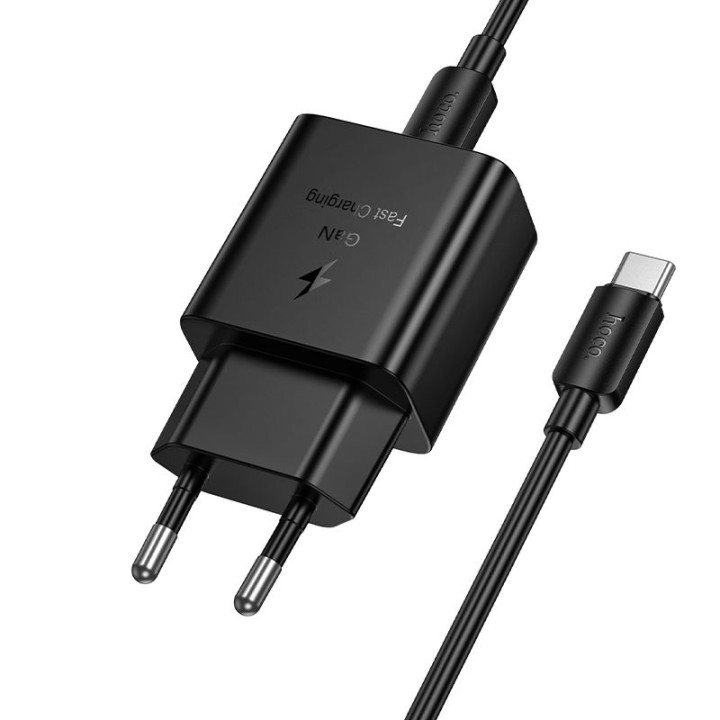Wall charger for phone Hoco USB C QC PD 25W + USB-C to USB-C cable N76 black