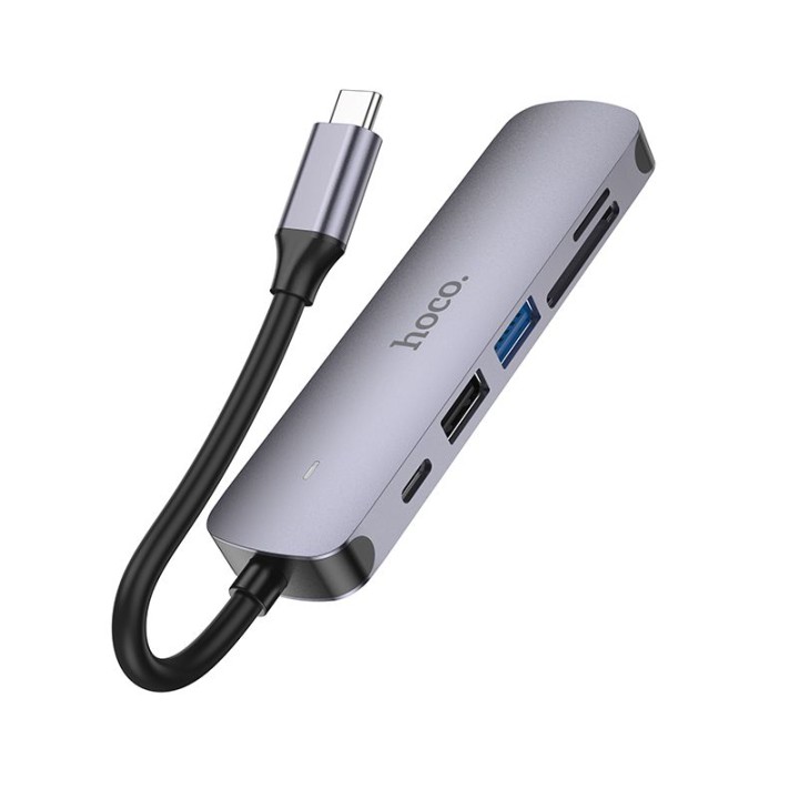 Adapter HUB 6-in-1 (HDTV+USB 3.0+USB 2.0+SD+TF+PD) USB-C Hoco HB28 black