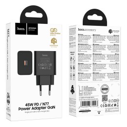 Wall charger for phone Hoco USB C QC PD 45W N77 black