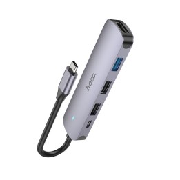 Адаптер HUB 5 в 1 (HDTV+USB 3.0+USB 2.0 x 2+PD) USB-C Hoco HB27 серый