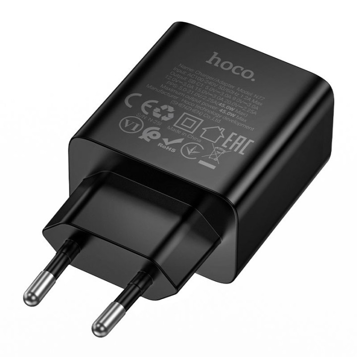Wall charger for phone Hoco USB C QC PD 45W N77 black