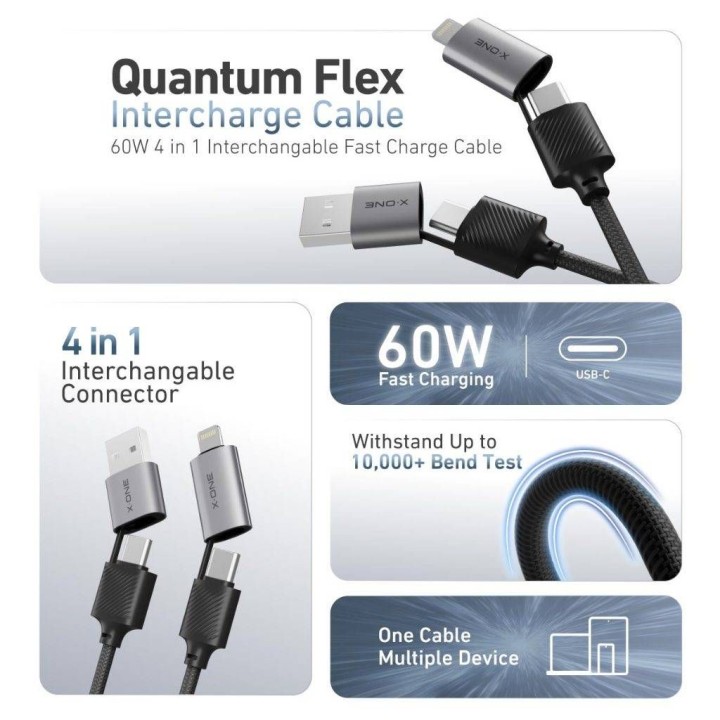 Кабель USB X-ONE QuantumFlex - тип C для C max 60W 1,2m чорний