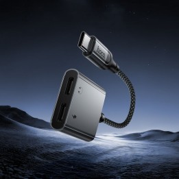 Адаптер AUX USB C для 2x USB C max 10W Hoco UPA34A сірий