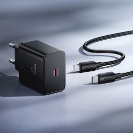 Сетевое зарядное устройство для телефона Hoco USB C QC PD 45W + кабель USB-C – USB-C N77 черное