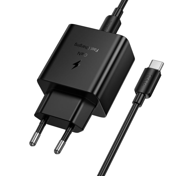Сетевое зарядное устройство для телефона Hoco USB C QC PD 45W + кабель USB-C – USB-C N77 черное