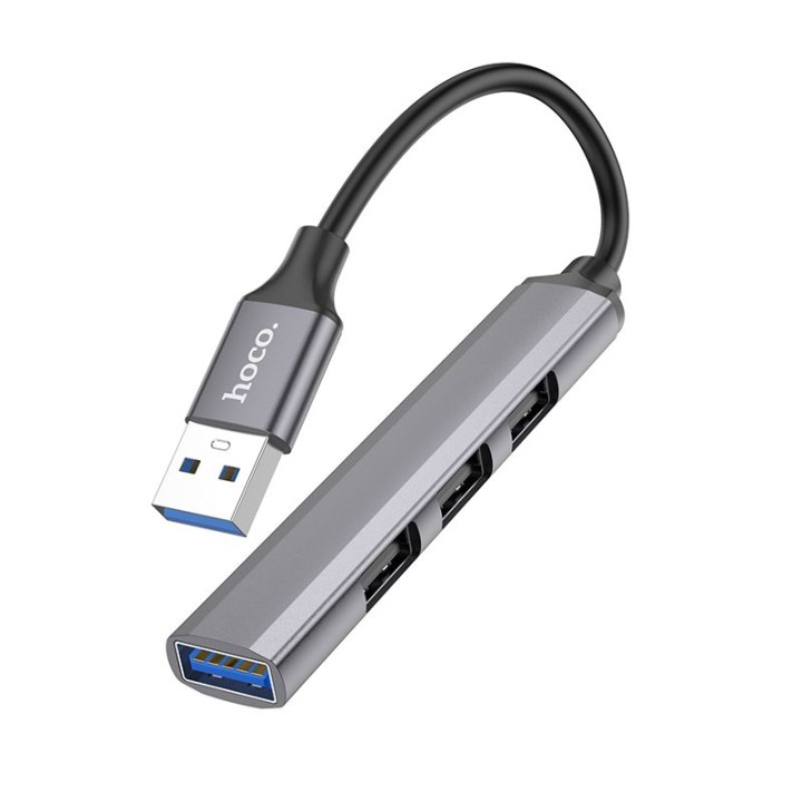 Адаптер HUB 4 в 1 (USB 3.0+USB 2.0 x 3) USB-A Hoco HB26 сірий