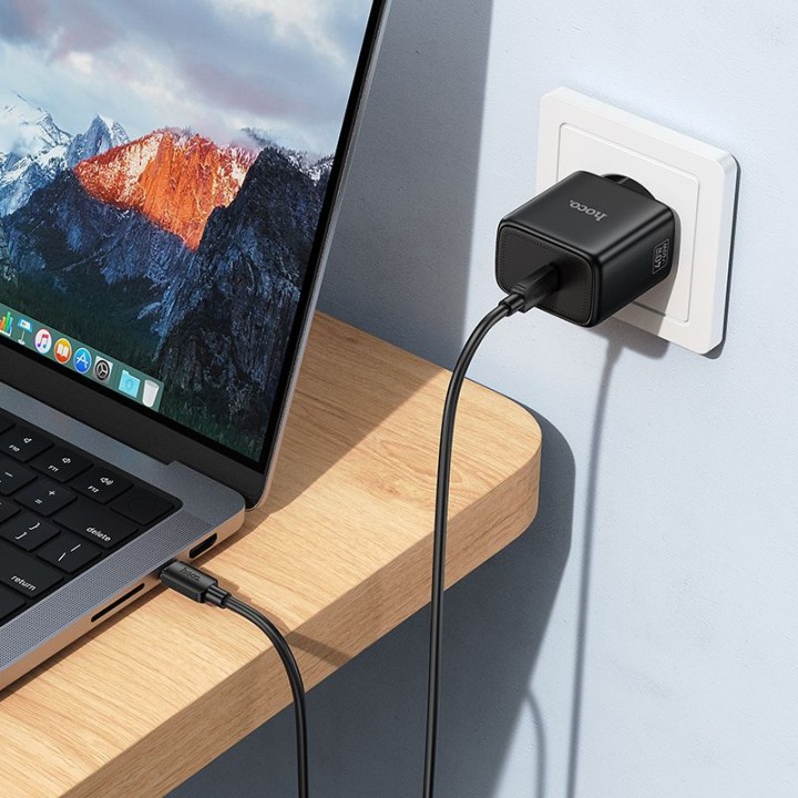 Wall charger GaN for phone Hoco USB C PD AVS 40W max 60W + USB-C to USB-C cable N83 black