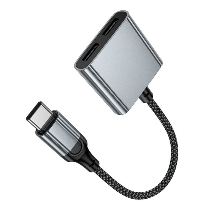 Adapter AUX USB C for 2x USB C max 10W Hoco UPA34A grey