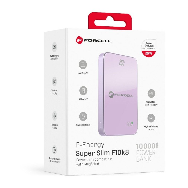 Power bank MagSafe compatible Forcell F-Energy SuperSlim F10K8 QC4.0 PD3.0 15W 10000 mAh purple 0INT