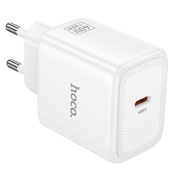 Wall charger GaN for phone Hoco USB C PD AVS 40W max 60W N83 white