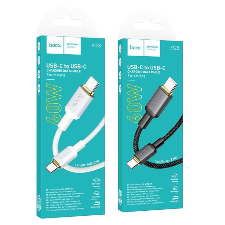 Кабель USB-C – USB-C Hoco 3A 60W 1 m X128 Benefit черный
