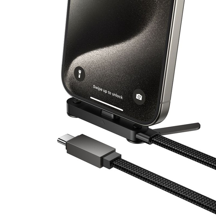 Cable with stand USB C to USB C Hoco PD 60W 1,2 m U150 Exquisite black