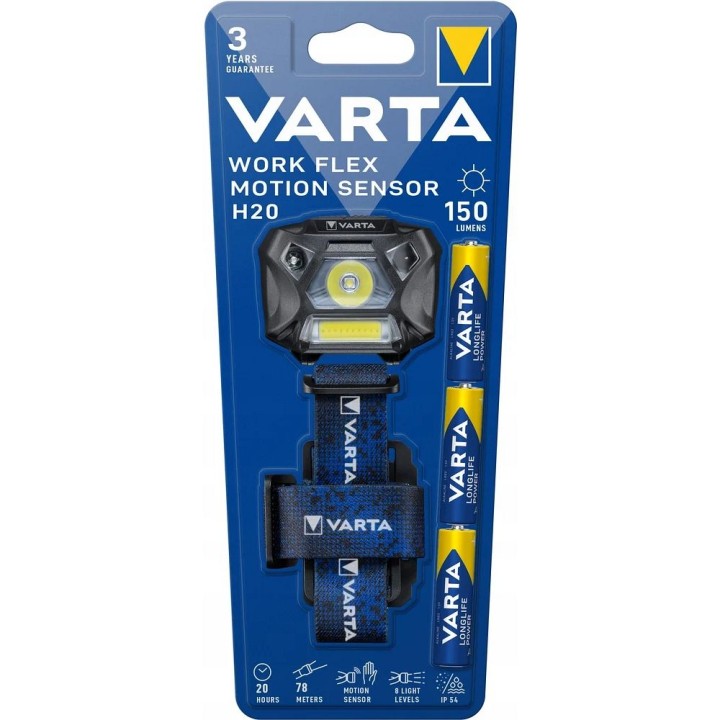 VARTA headlamp LED Work flex motion sensor H20 150lm 18648 + 3 x batteries R3 (AAA)