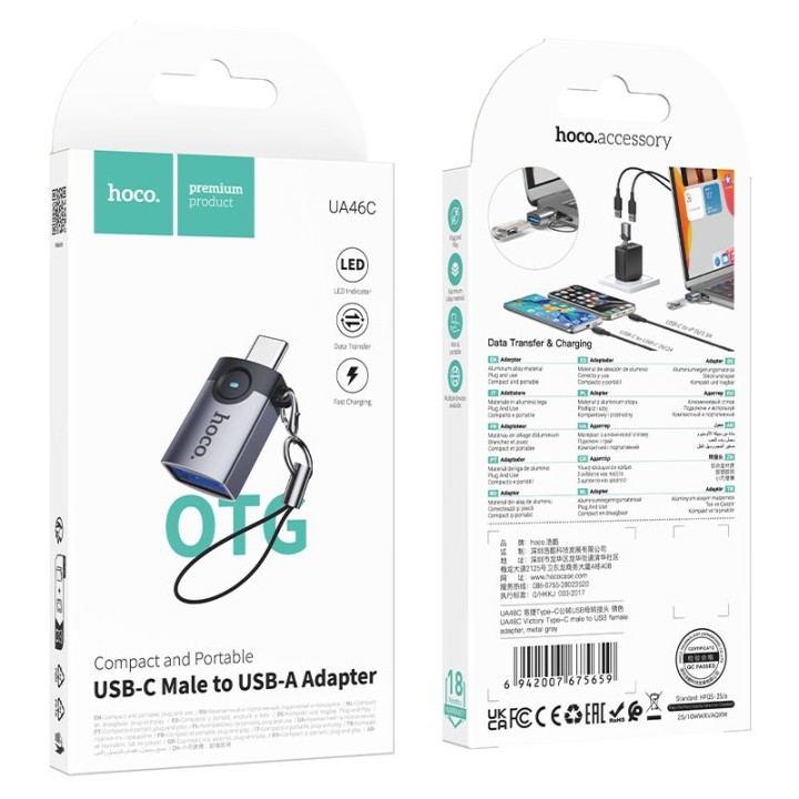 Adapter OTG USB C do USB A Hoco 3A UA46C grafitowy