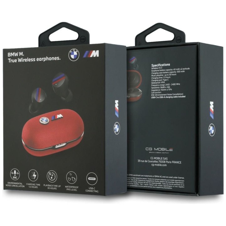 Słuchawki bezprzewodowe douszne ENC BMW TWS Metal Logo BMW001177 czerwony