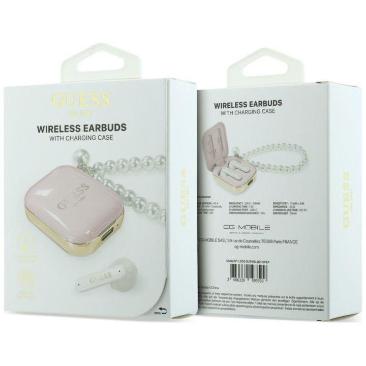 Wireless in-ear headphones GUESS TWS Pearl Strap GUE005293 pink