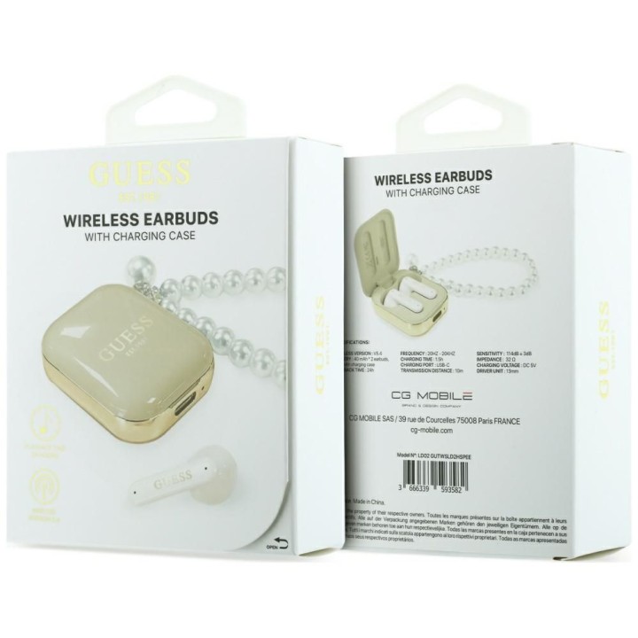 Беспроводные наушники-вкладыши GUESS TWS Pearl Strap GUE005326 бежевые