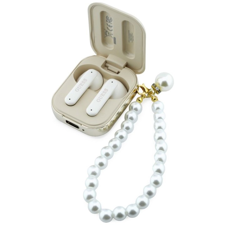 Słuchawki bezprzewodowe douszne GUESS TWS Pearl Strap GUE005326 beżowe
