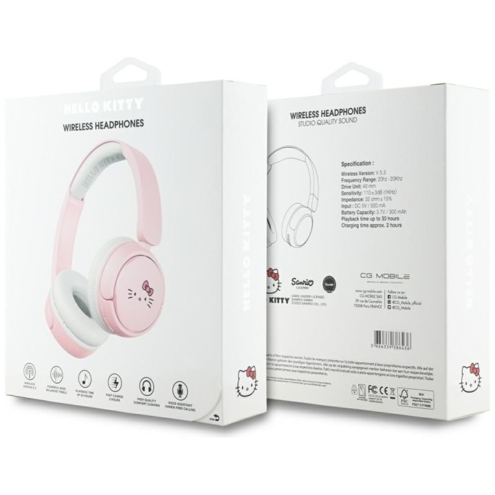 Wireless on-ear headphones Hello Kitty Face Logo Hel000163 pink