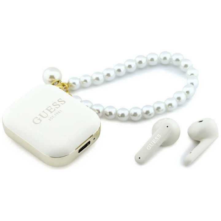 Słuchawki bezprzewodowe douszne GUESS TWS Pearl Strap GUE005327 białe
