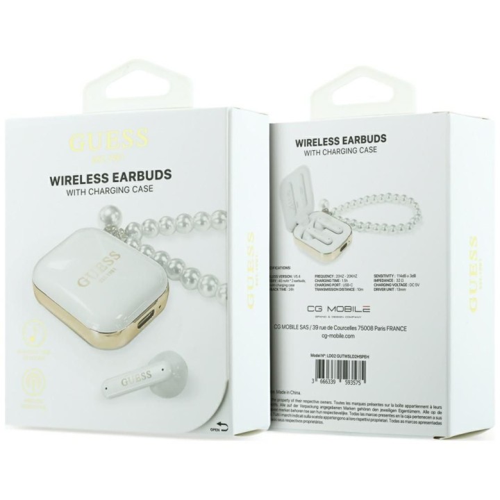 Wireless in-ear headphones GUESS TWS Pearl Strap GUE005327 white