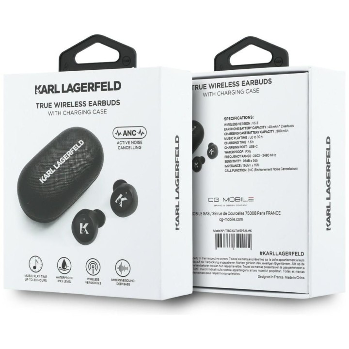 Wireless in-ear headphones ENC KARL LAGERFELD TWS Saffiano Logo KF003013 black