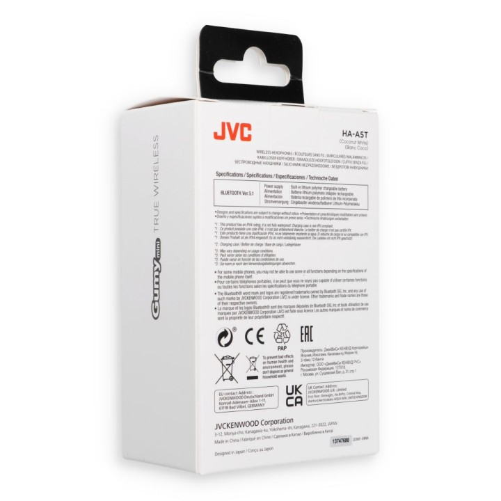 Wireless in-ear headphones JVC HAA5TWNE white