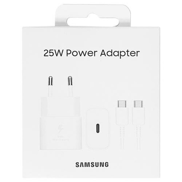 SAMSUNG оригінальна мережевий зарядний пристрій Тип C + кабель Тип C для Тип C PD 3A 25W GaN EP-T2510XWEGEU білий блістер