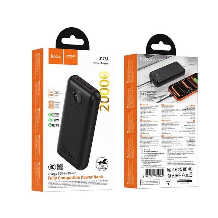 Power bank Hoco 20000 mAh QC 22,5W+PD 20W LED J172A black