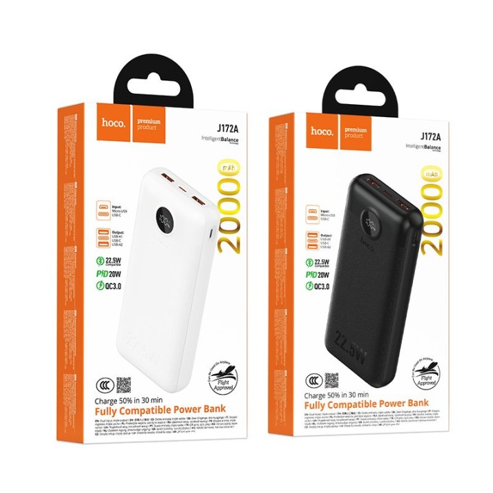 Повербанк Hoco 20000 mAh QC 22,5W+PD 20W LED J172A черный