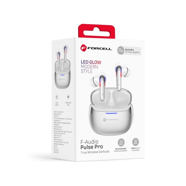Słuchawki bezprzewodowe douszne TWS Forcell F-Audio Pulse Pro ANC + ENC srebrny 0INT