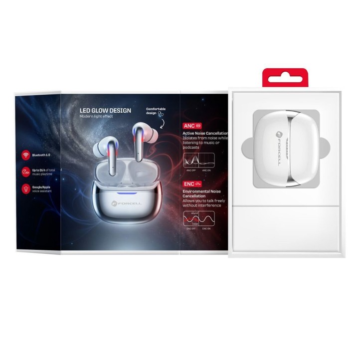 Беспроводные наушники-вкладыши TWS Forcell F-Audio Pulse Pro ANC + ENC серебристые 0INT