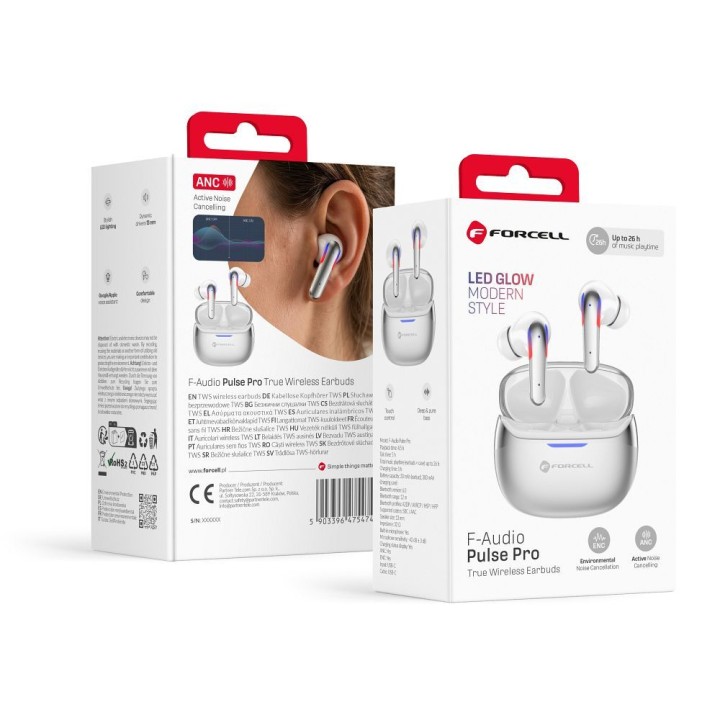 Wireless in-ear headphones TWS Forcell F-Audio Pulse Pro ANC + ENC silver 0INT
