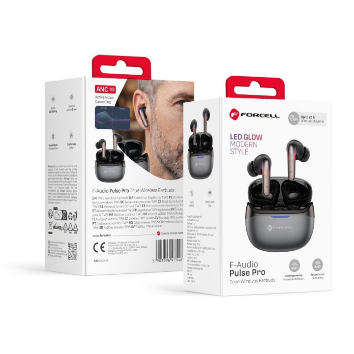 Wireless in-ear headphones TWS Forcell F-Audio Pulse Pro ANC + ENC black 0INT
