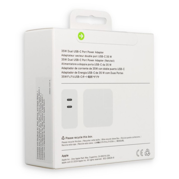 Оригинальное сетевое зарядное устройство Apple MW2K3ZM/A 2x тип C 35W белое блистер
