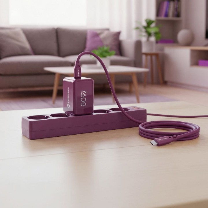 Сетевое зарядное устройство для телефона Forcell F-Energy GaN III Crystal Color 2x USB C AVS SSFC3.0 60W + кабель USB-C – USB-C 