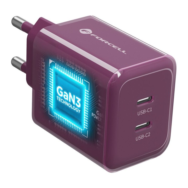 Мережевий зарядний пристрій для телефону Forcell F-Energy GaN III Crystal Color 2x USB C AVS SSFC3.0 60W + кабель USB-C – USB-C 