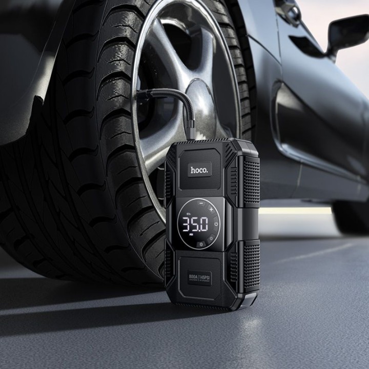Повербанк 8000 mAh 2,4A 18W з функцією пуску автомобіля і насосом Hoco QS6 чорний