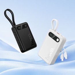 Power bank 10000 mAh QC PD 2A 22,5W with built-in cables USB C + Lightning Hoco J171 Edge white
