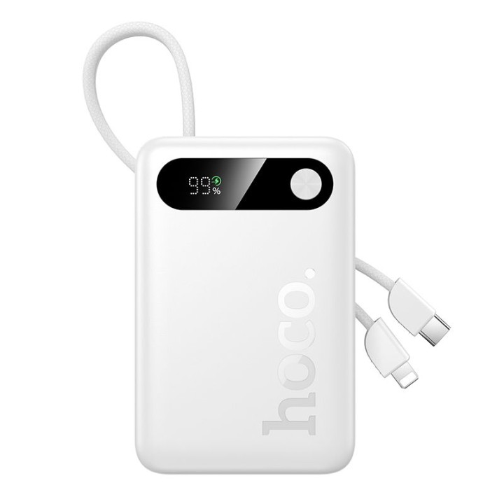 Power bank 10000 mAh QC PD 2A 22,5W with built-in cables USB C + Lightning Hoco J171 Edge white