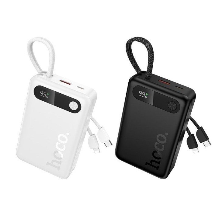 Повербанк 10000 mAh QC PD 2A 22,5W со встроенными кабелями USB C + Lightning Hoco J171 Edge белый