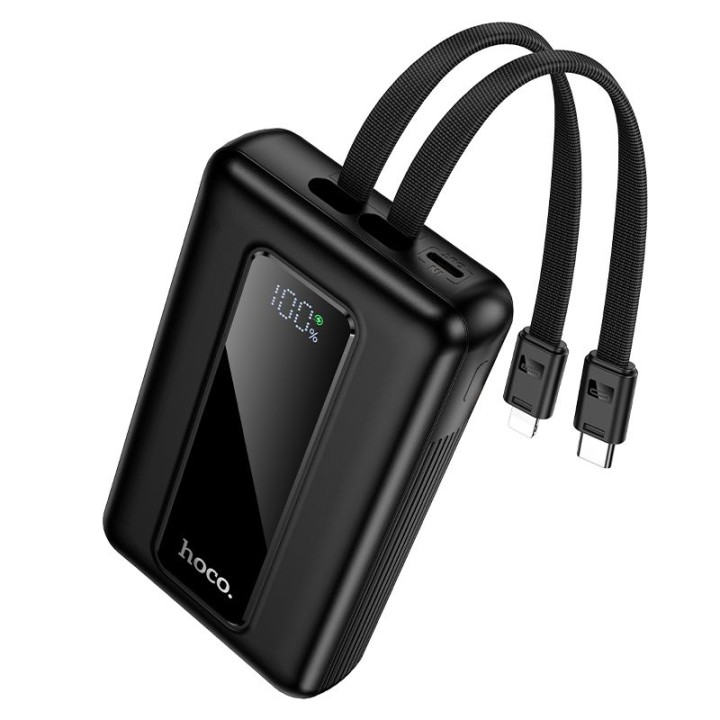 Power bank 20000 mAh QC PD 22,5W with built-in cables USB C + Lightning Hoco J162A black